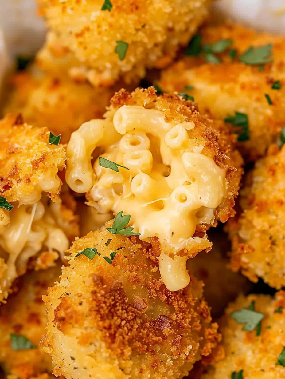 Mac and cheese balls frying to golden brown