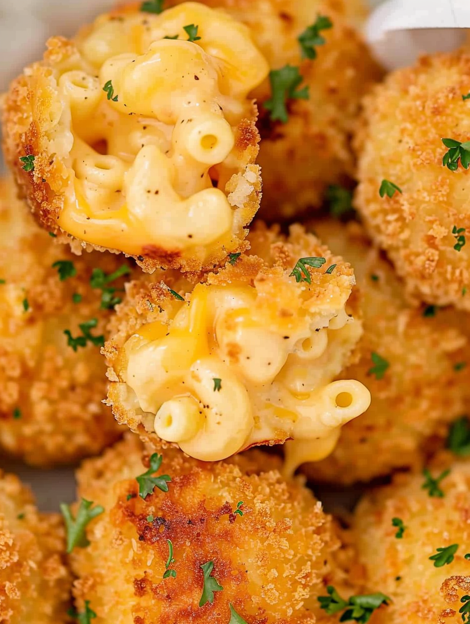 Golden mac and cheese balls on parchment