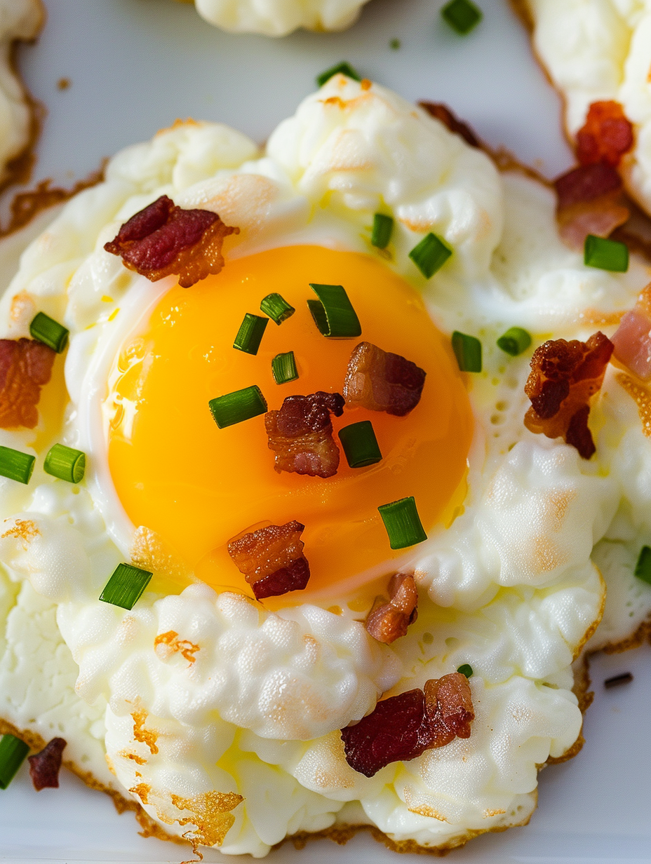 Cheesy Cloud Eggs with Crispy Bacon & Green Onions