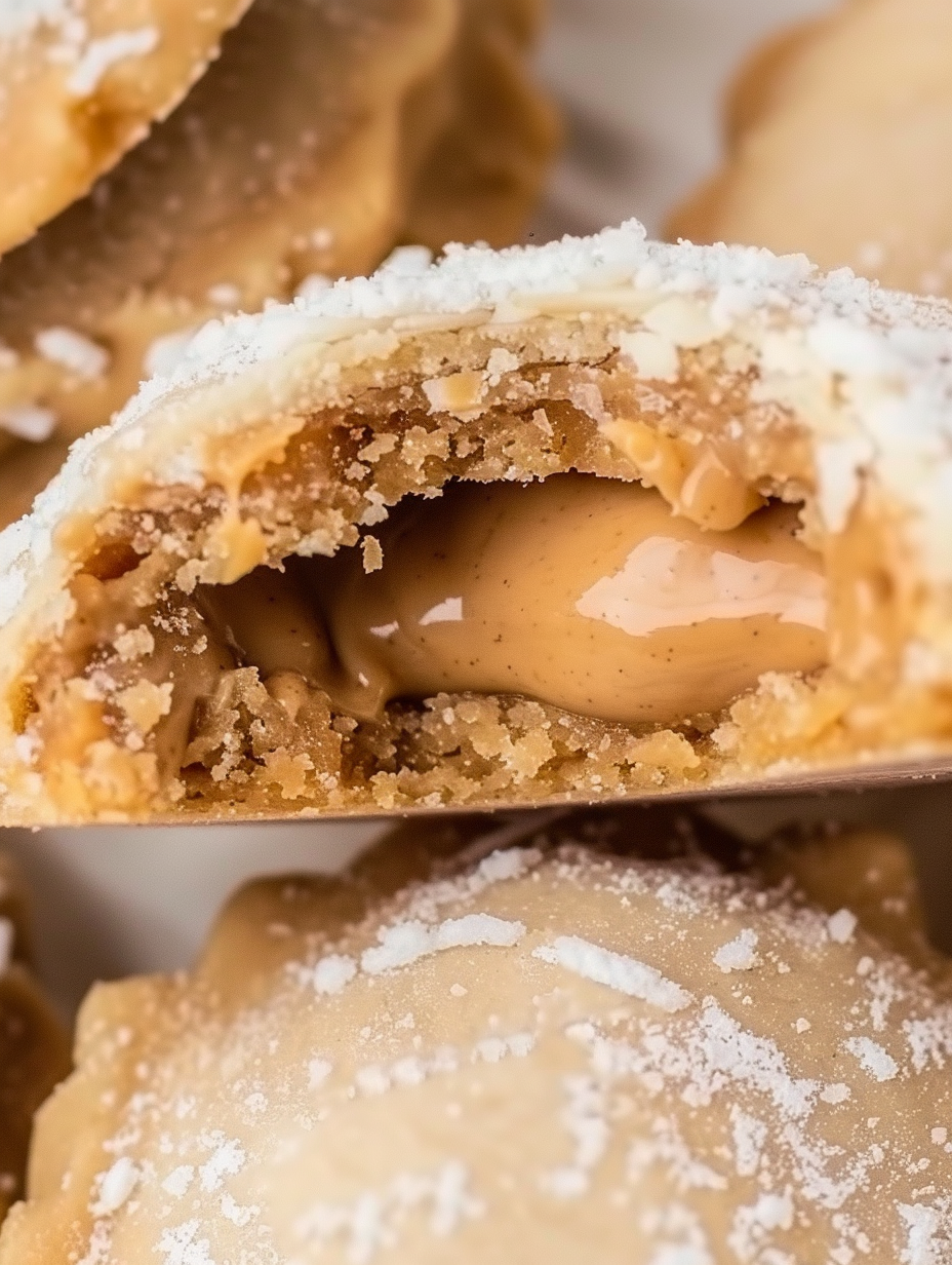 Tray of peanut butter lava cookies on parchment