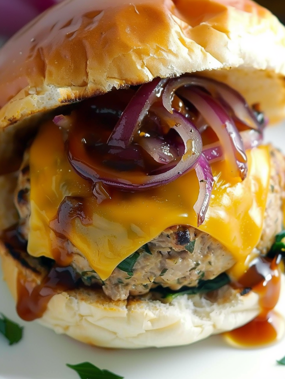 Double Cheddar Stuffed BBQ Turkey Burgers