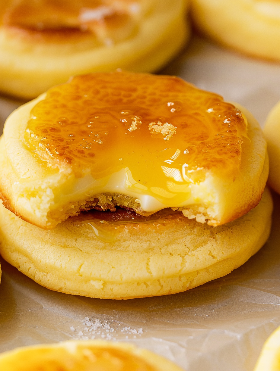 Freshly torching sugar on lemon crème brûlée cookies