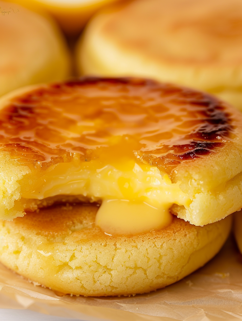 Stacked lemon crème brûlée cookies on a plate