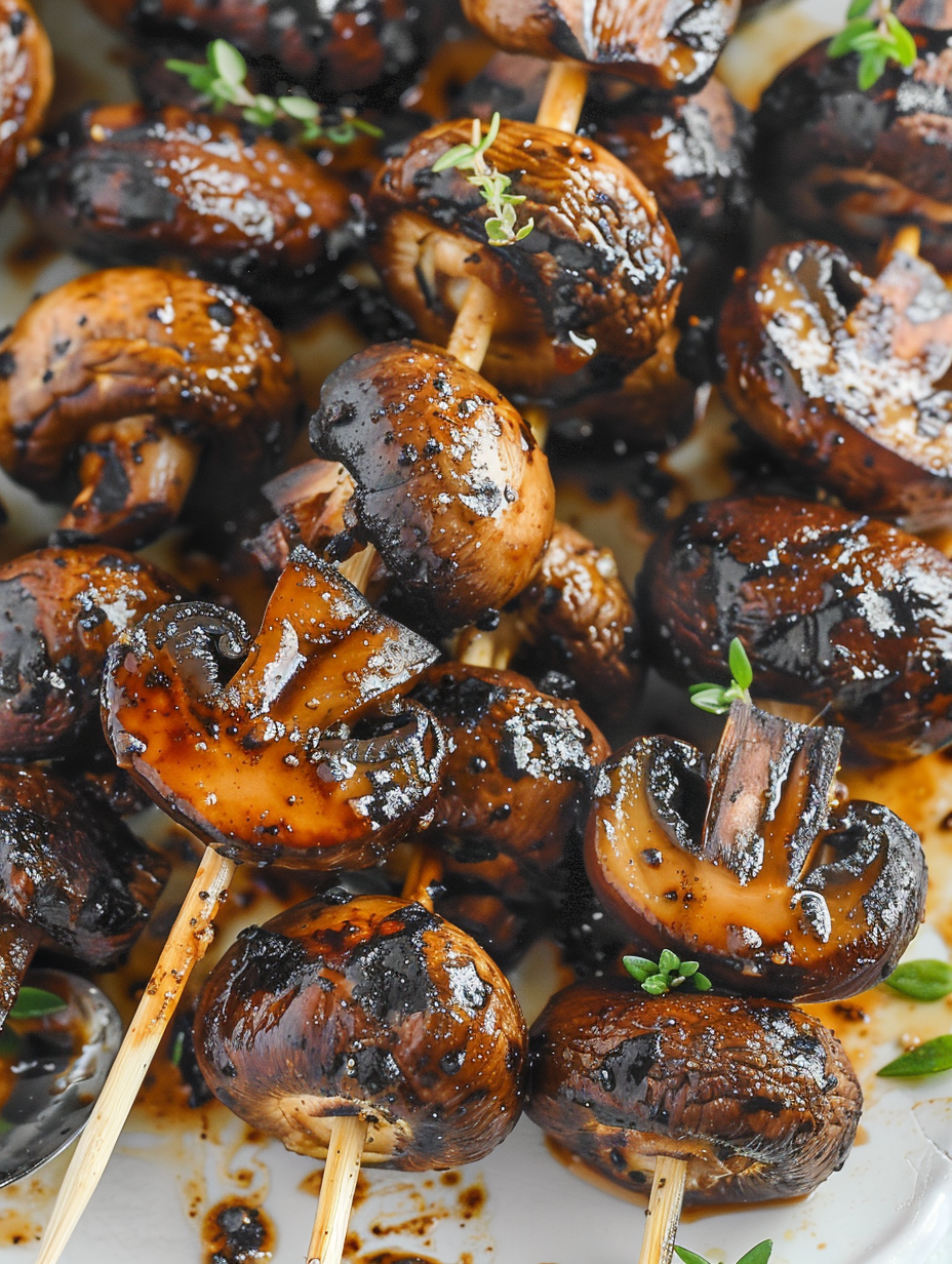 Balsamic Garlic Grilled Mushroom Skewers