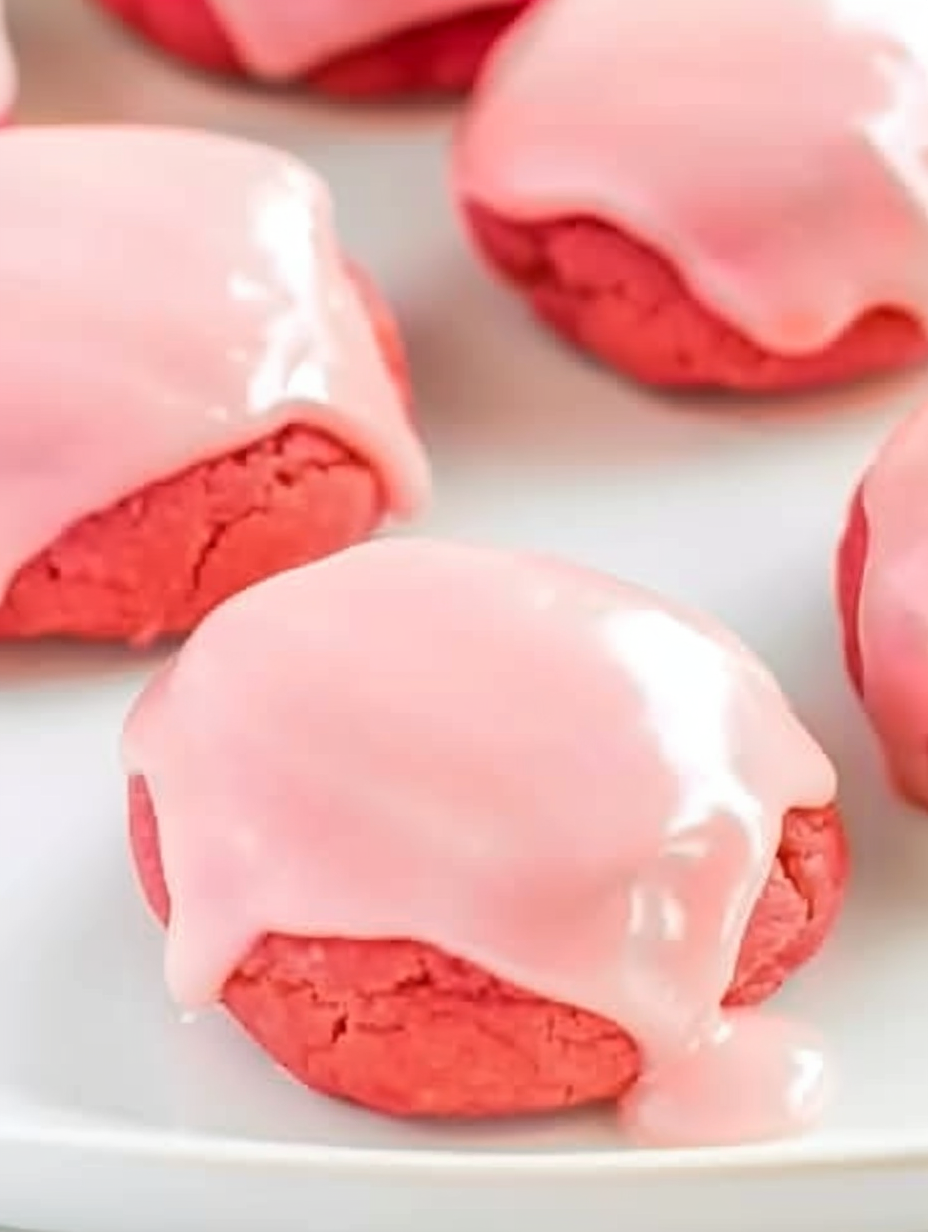 Glazed Cherry Bonbon Cookies on a tray