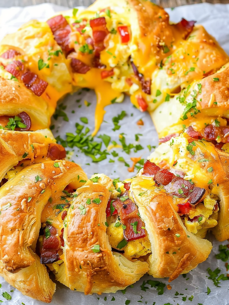 Crescent Bacon Breakfast Ring on baking sheet