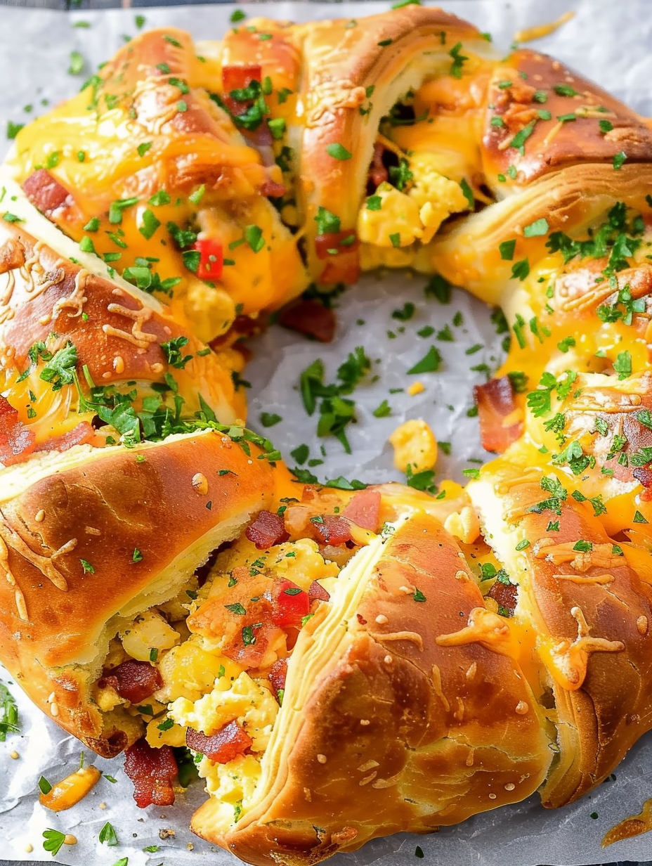 Slice of breakfast ring with melted cheese