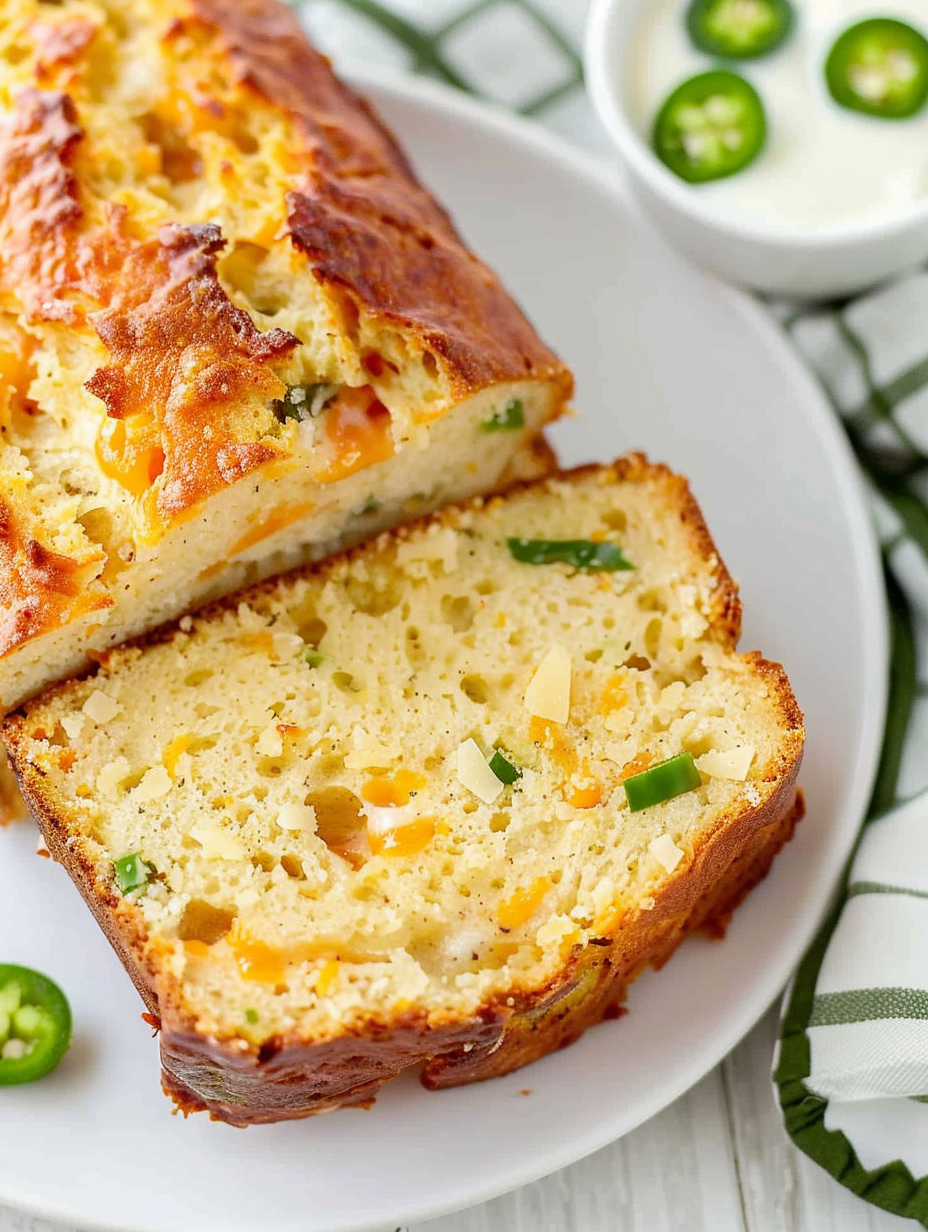 Slice of jalapeño cheddar bread on a plate