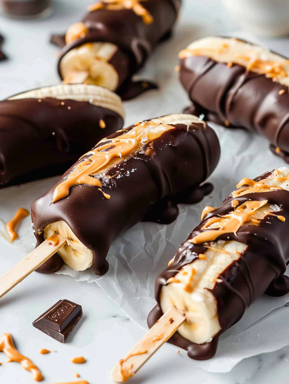 Chocolate Covered Frozen Bananas with Peanut Butter