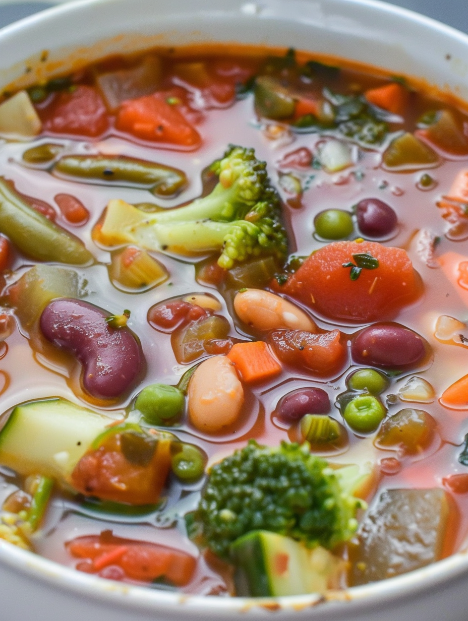 Quick Veggie Bean Soup in a bowl with bread