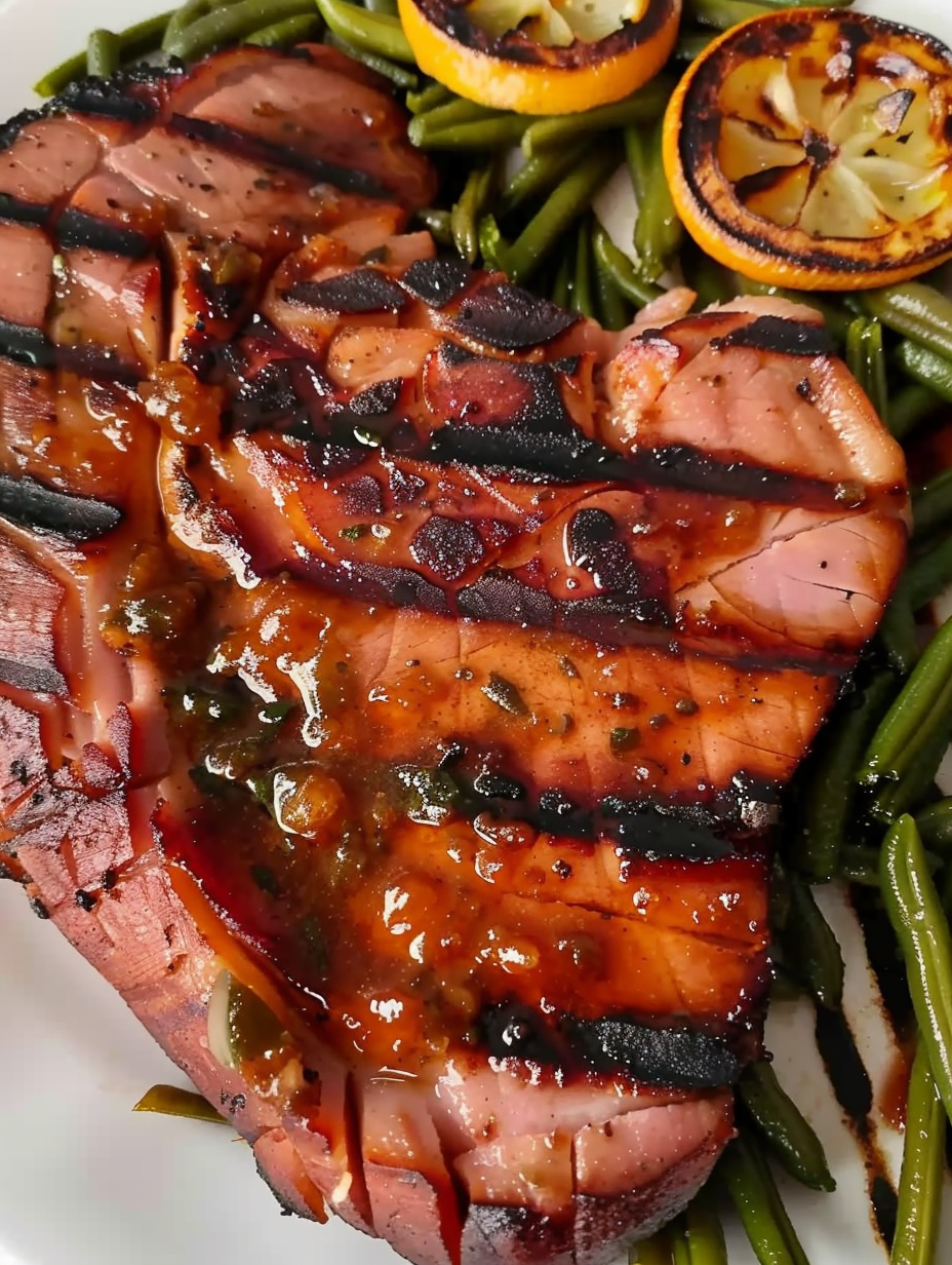 Grilled Ham Steak with Brown Sugar Glaze
