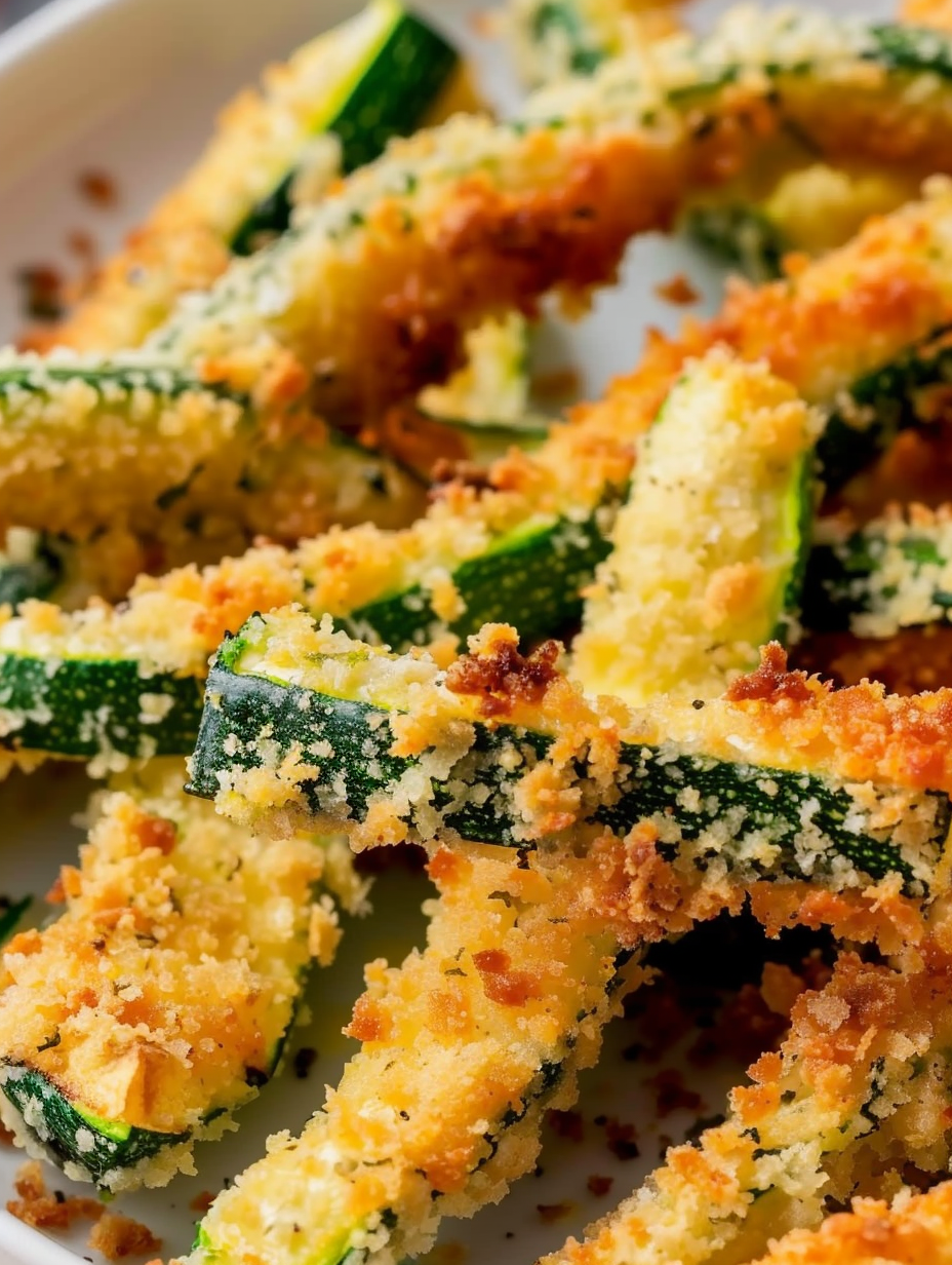 Close up of baked zucchini fries with dip
