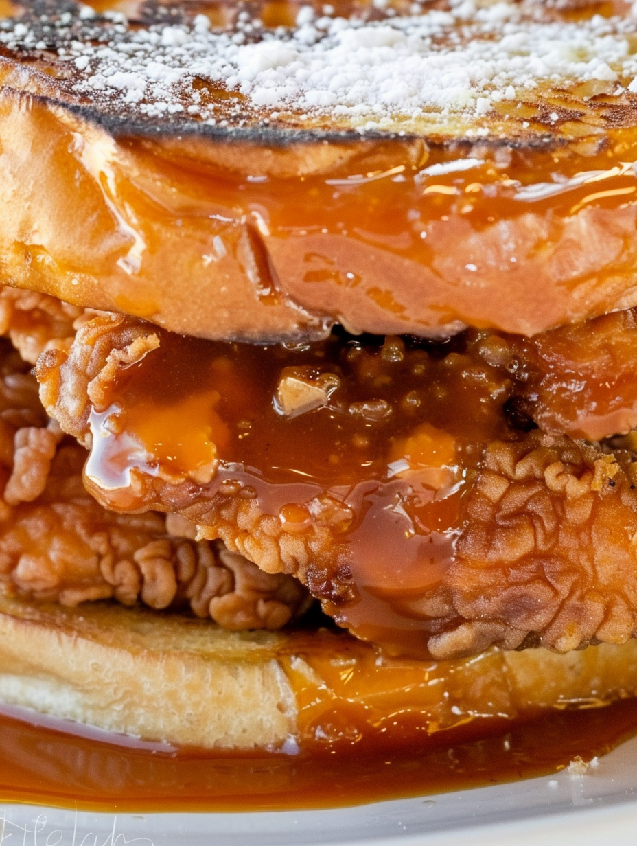 French Toast Fried Chicken Sandwich with glaze