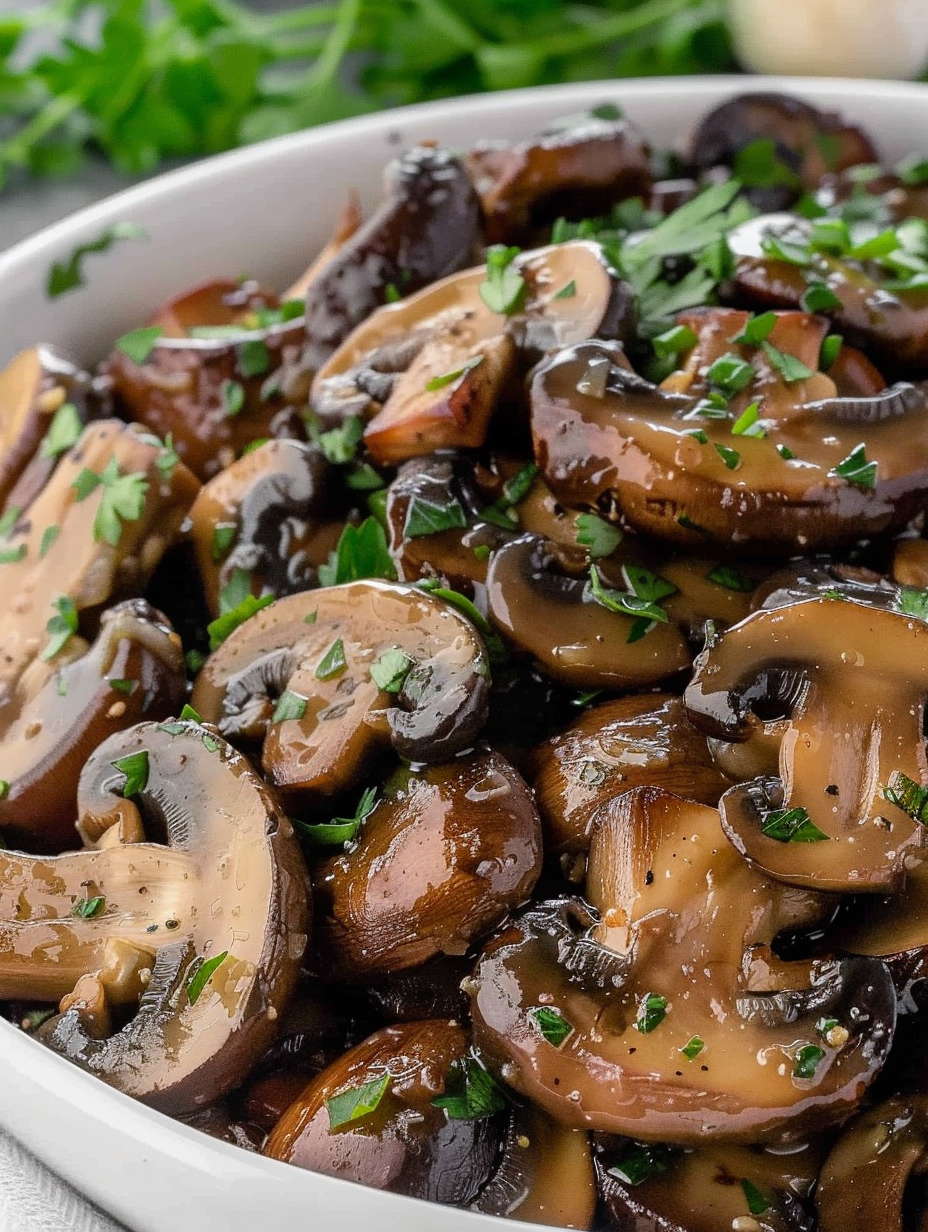 Sautéed mushrooms in skillet
