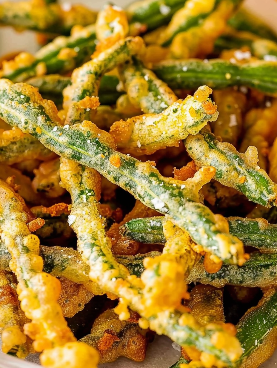 Close up of crispy battered green beans