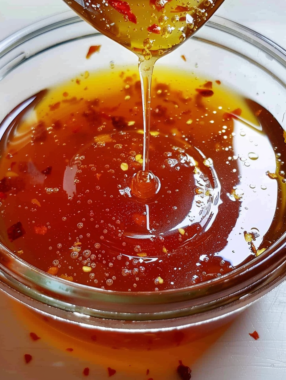 Drizzling hot honey over fried chicken