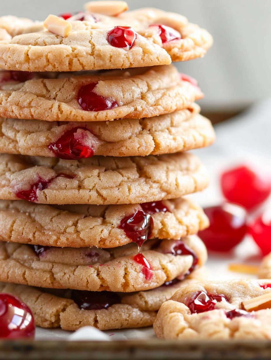 Cherry Almond Cookies on cooling rack