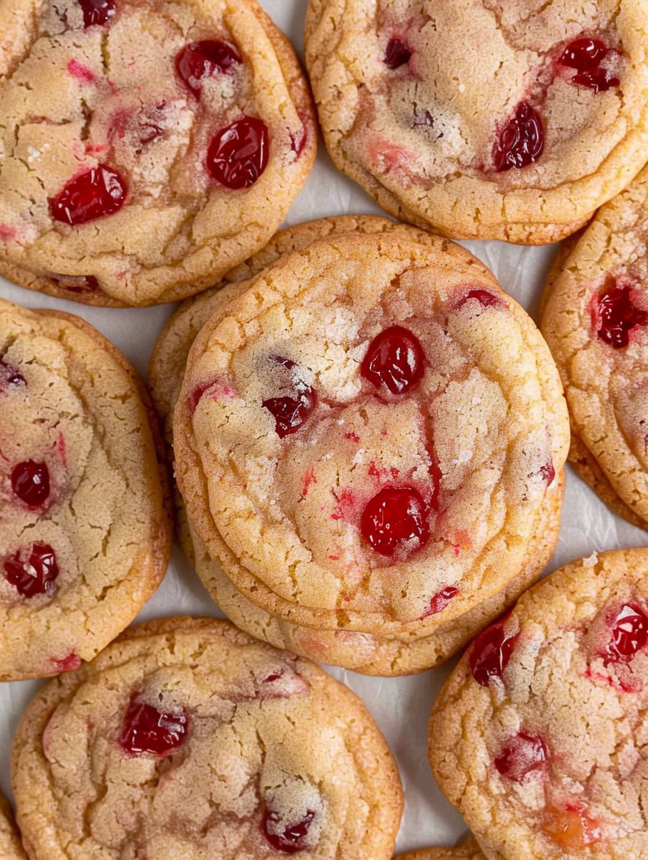 Diced maraschino cherries and cookie dough