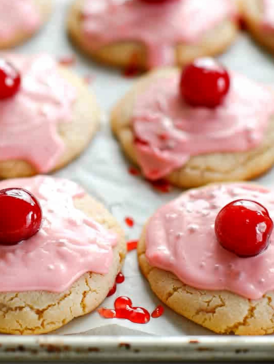 Cherry Chip Cookies stacked on plate