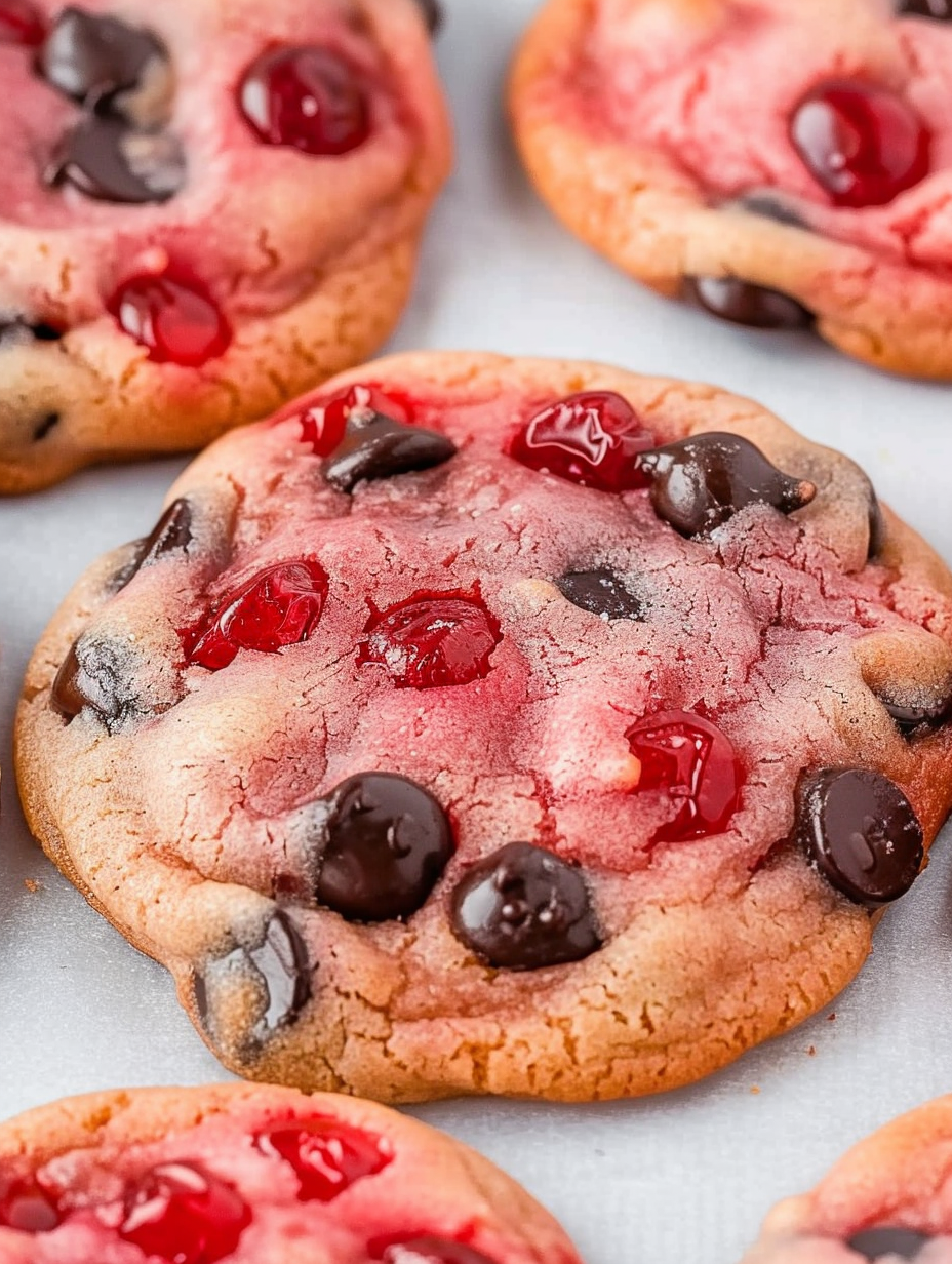 Cookie dough with cherries and chocolate chips