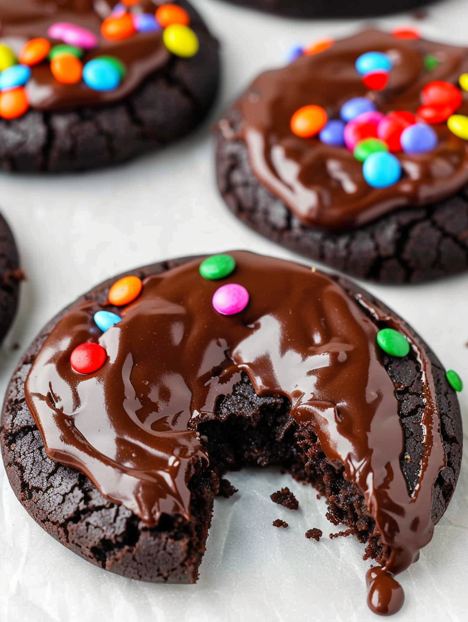 Close up of ganache being spread on cookies