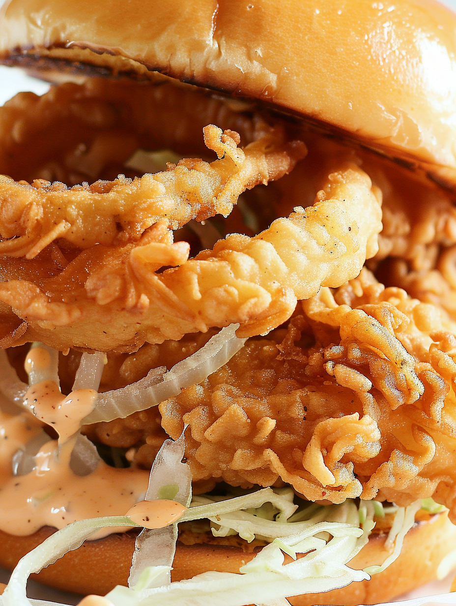 Crispy fried onion strings in a wire basket