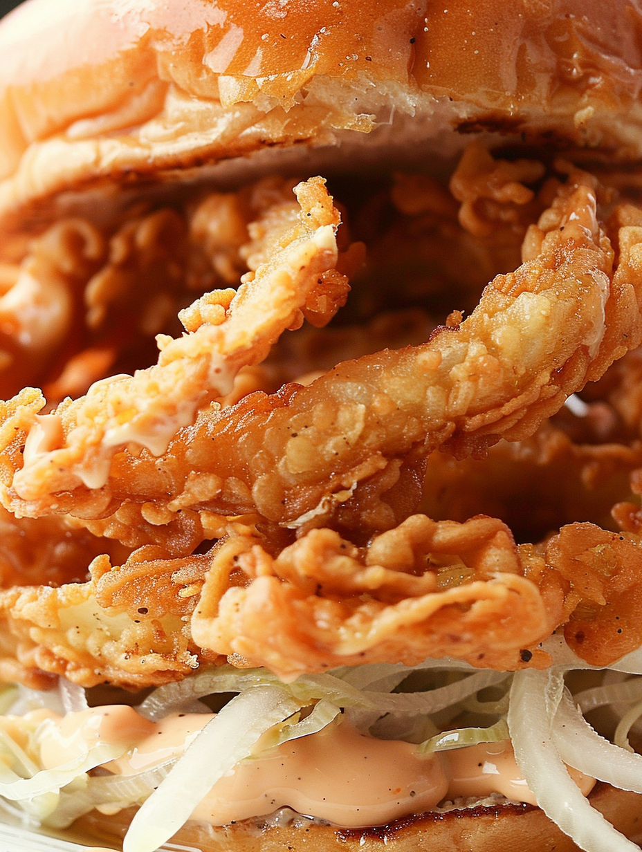 Close-up of golden onion strings on a cooling rack