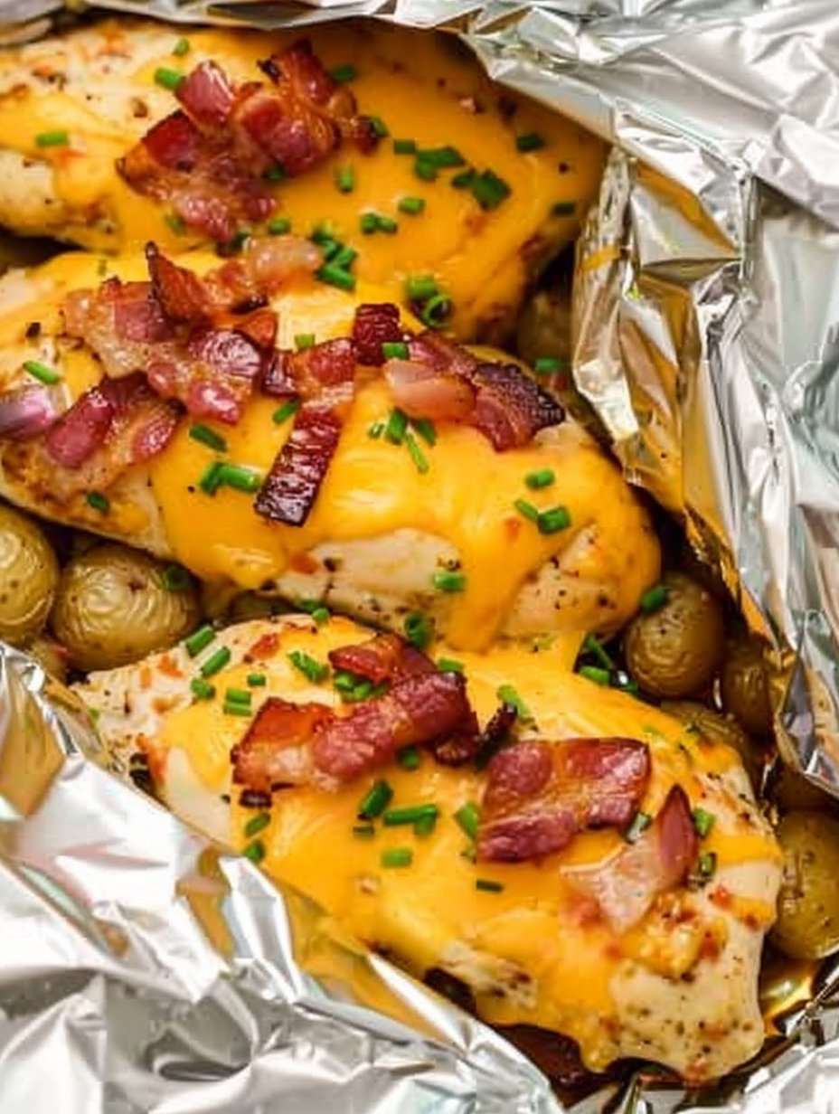 Chicken foil packets with melted cheese and chives