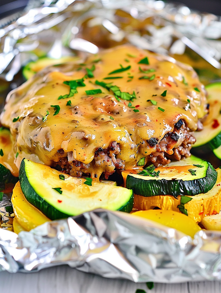 Ingredients and foil packets assembled on a kitchen counter