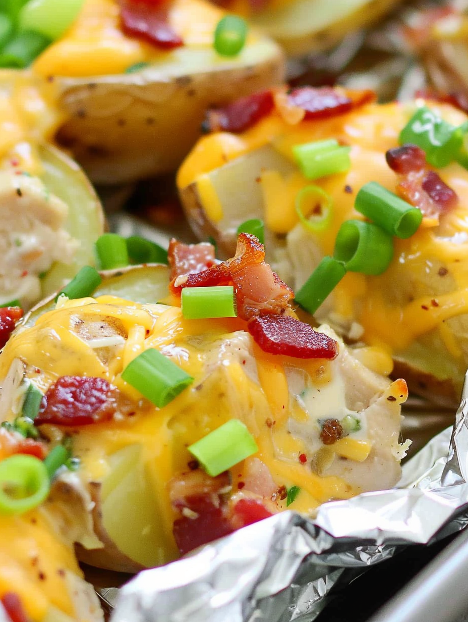 Opened foil pack showing melted cheese and bacon