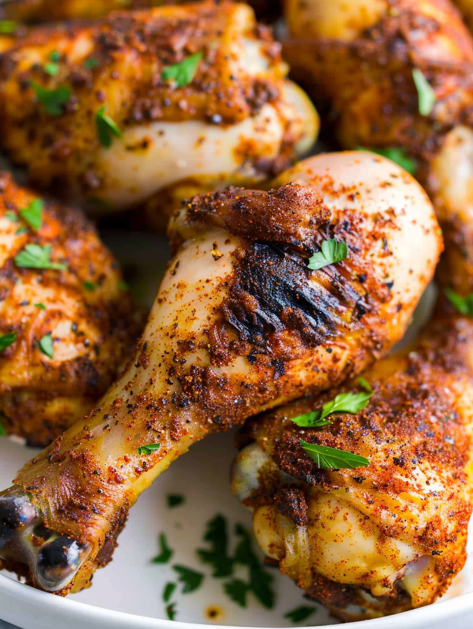 Crispy air fryer chicken legs on a platter