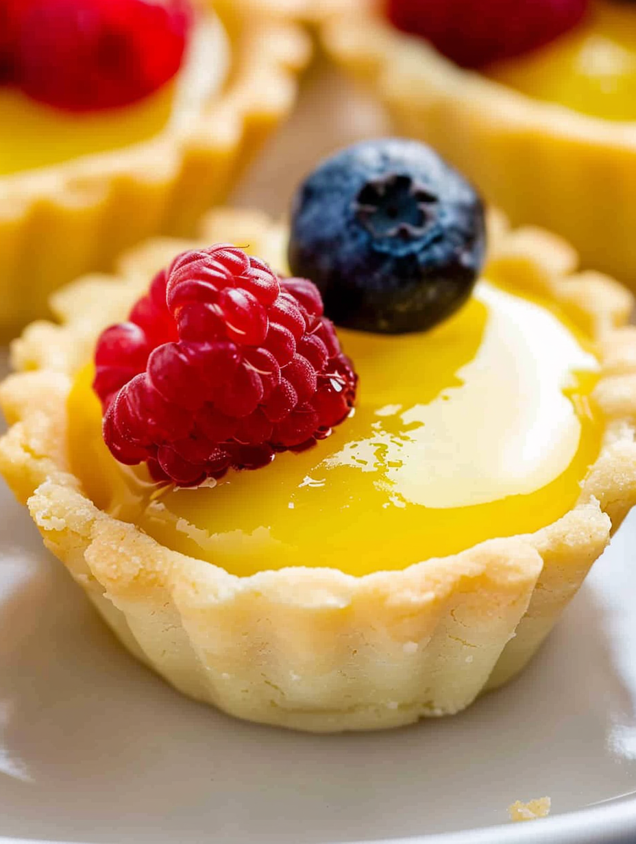 Finished lemon tarts with fresh berries