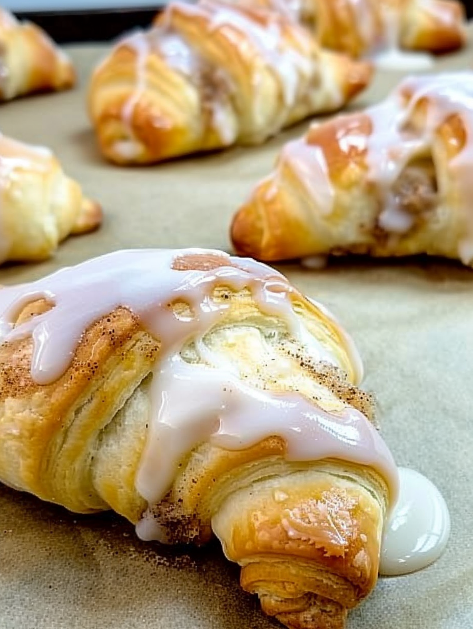 Close up of glazed crescent rolls