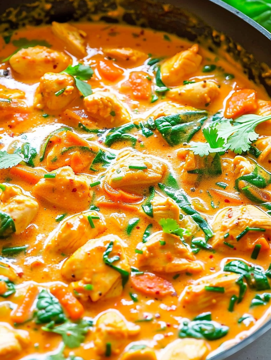 Thai chicken coconut curry in skillet