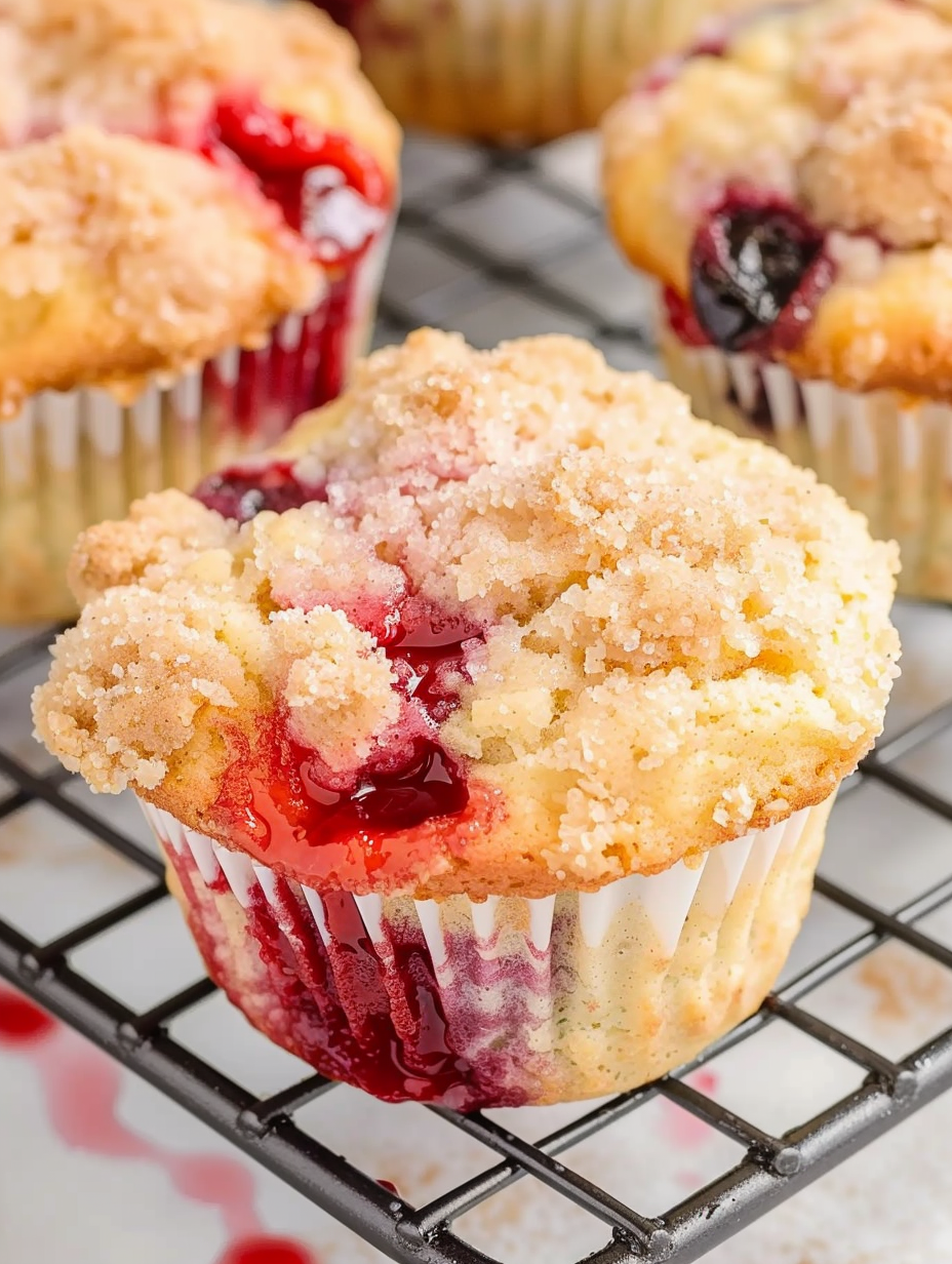 Close up of streusel topping on muffins