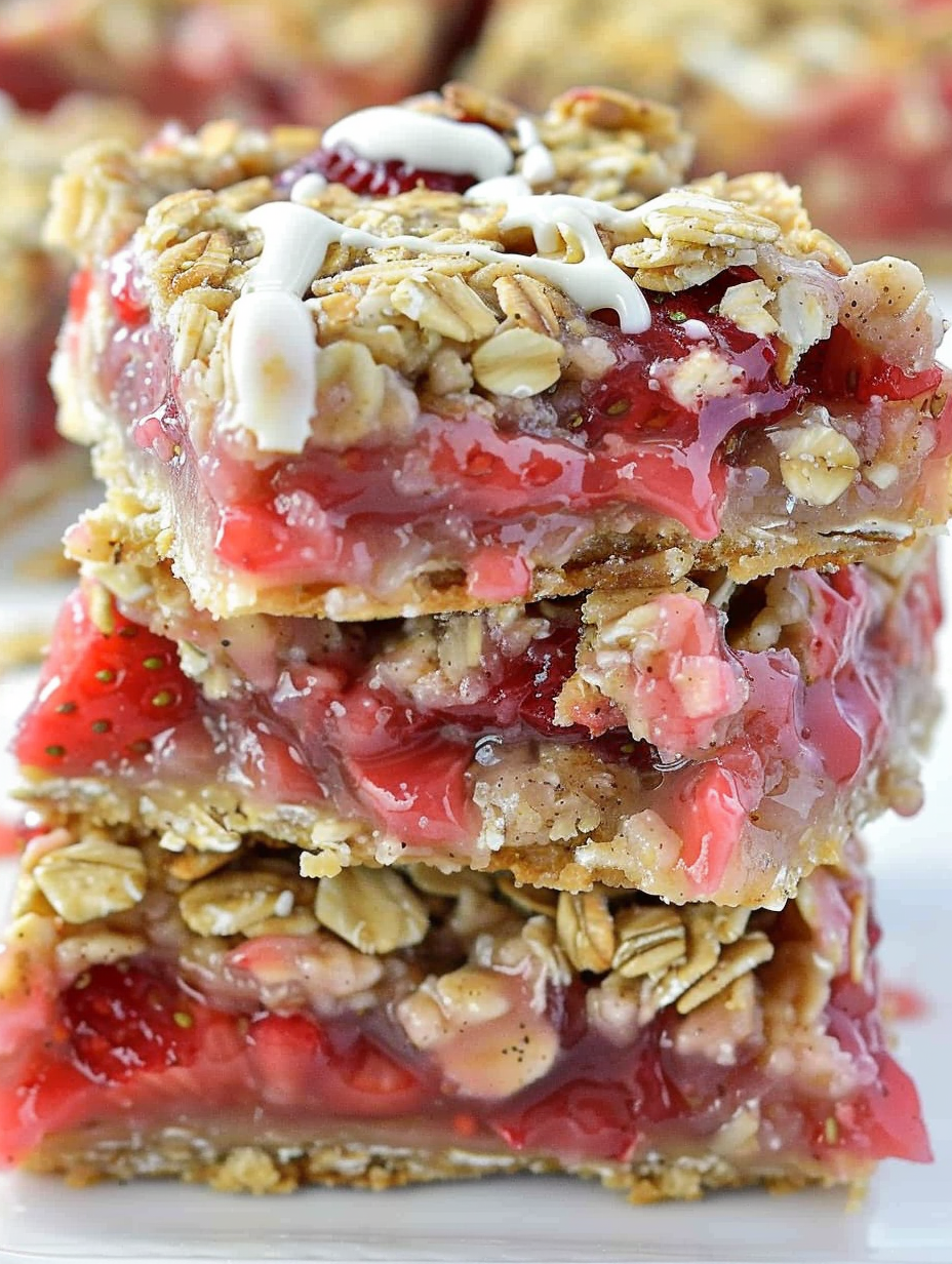 Baked strawberry oatmeal bars in pan