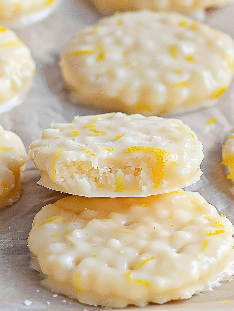 Close up of a lemon coconut cookie showing texture and zest