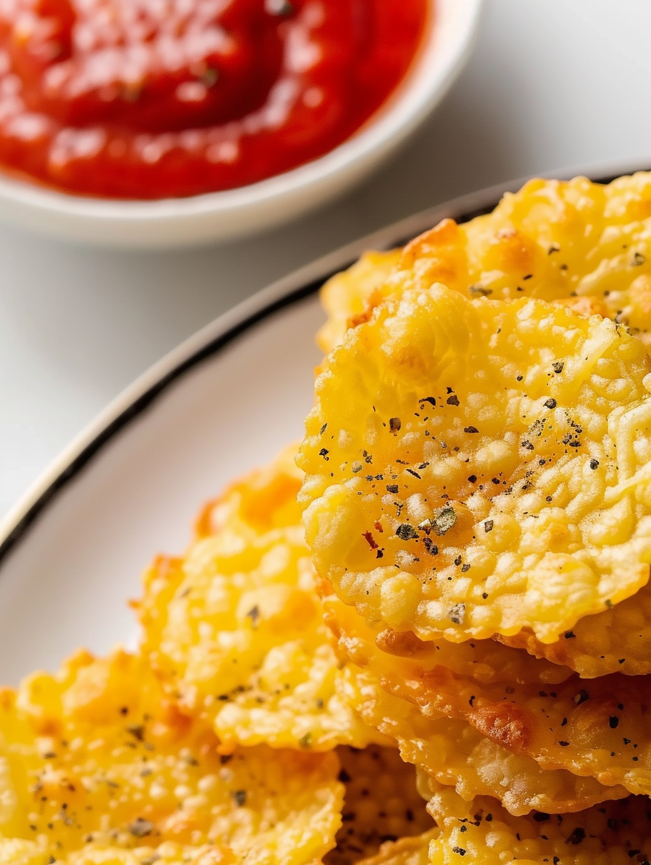 Close-up of golden cheese crisps