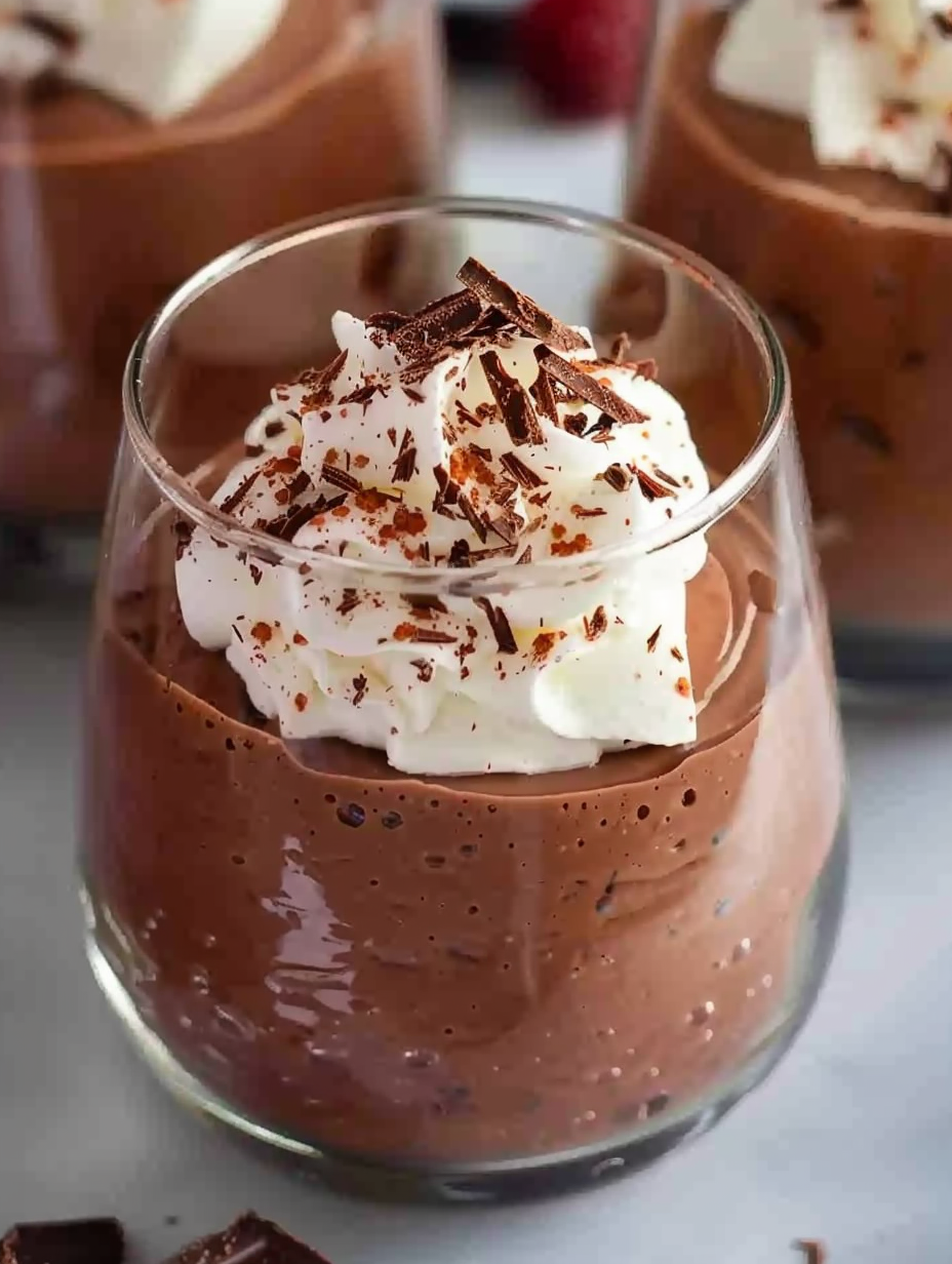 Close up of creamy chocolate mousse with garnish