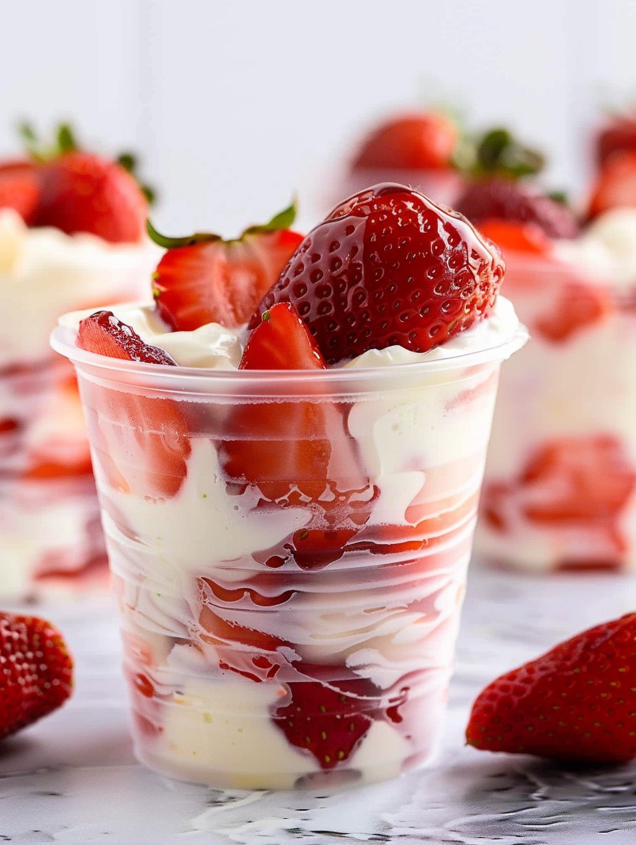 Assembled crema con fresas cups ready to chill