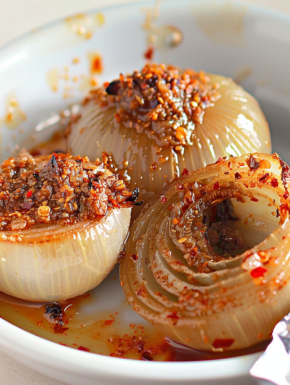 Two baked onions in foil with seasoned butter