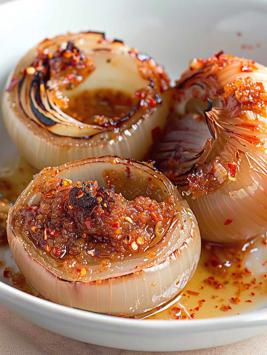 Seasoned butter and spices ready to pour into onion wells