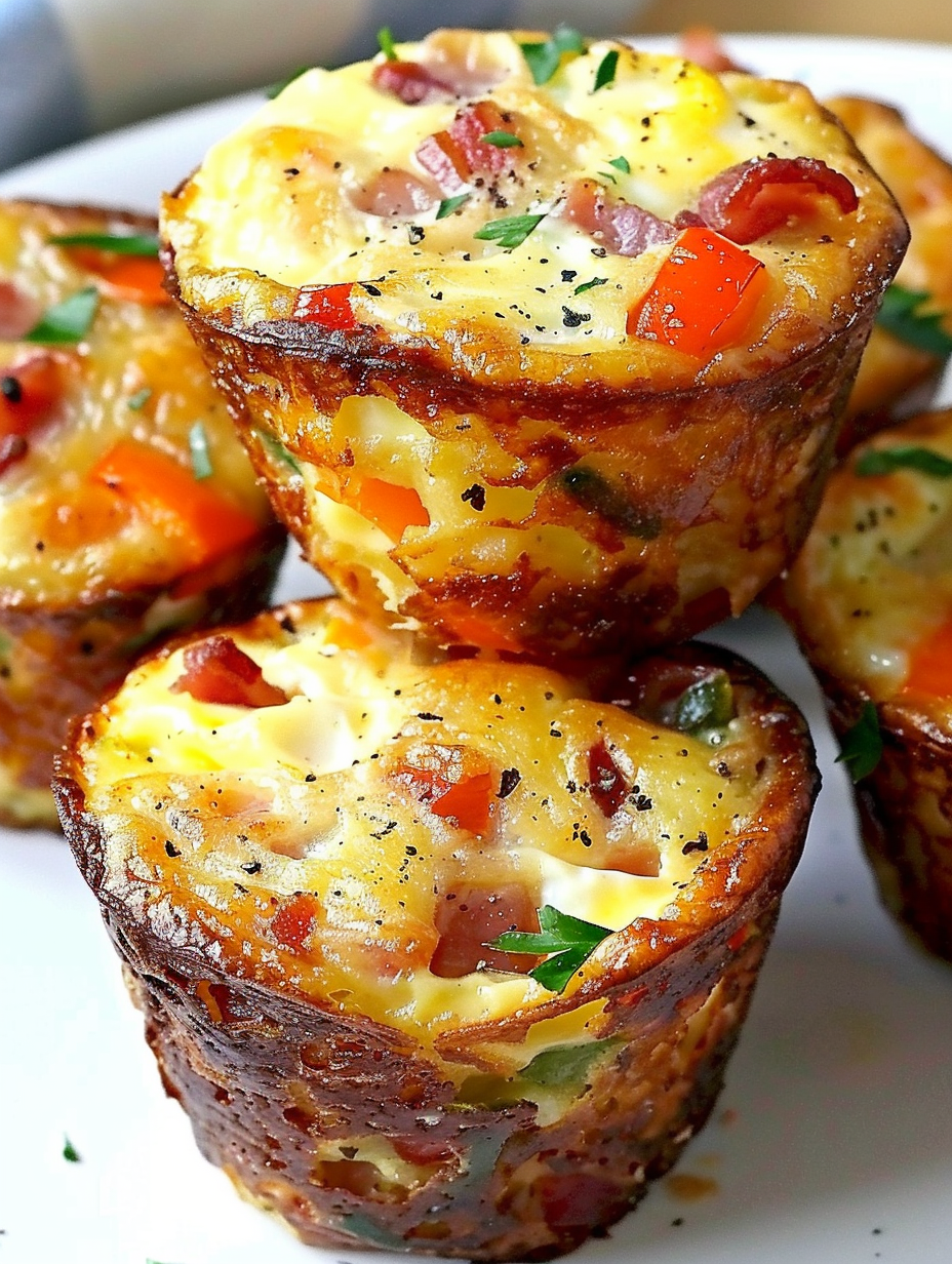 Baked breakfast muffins with golden potato crust