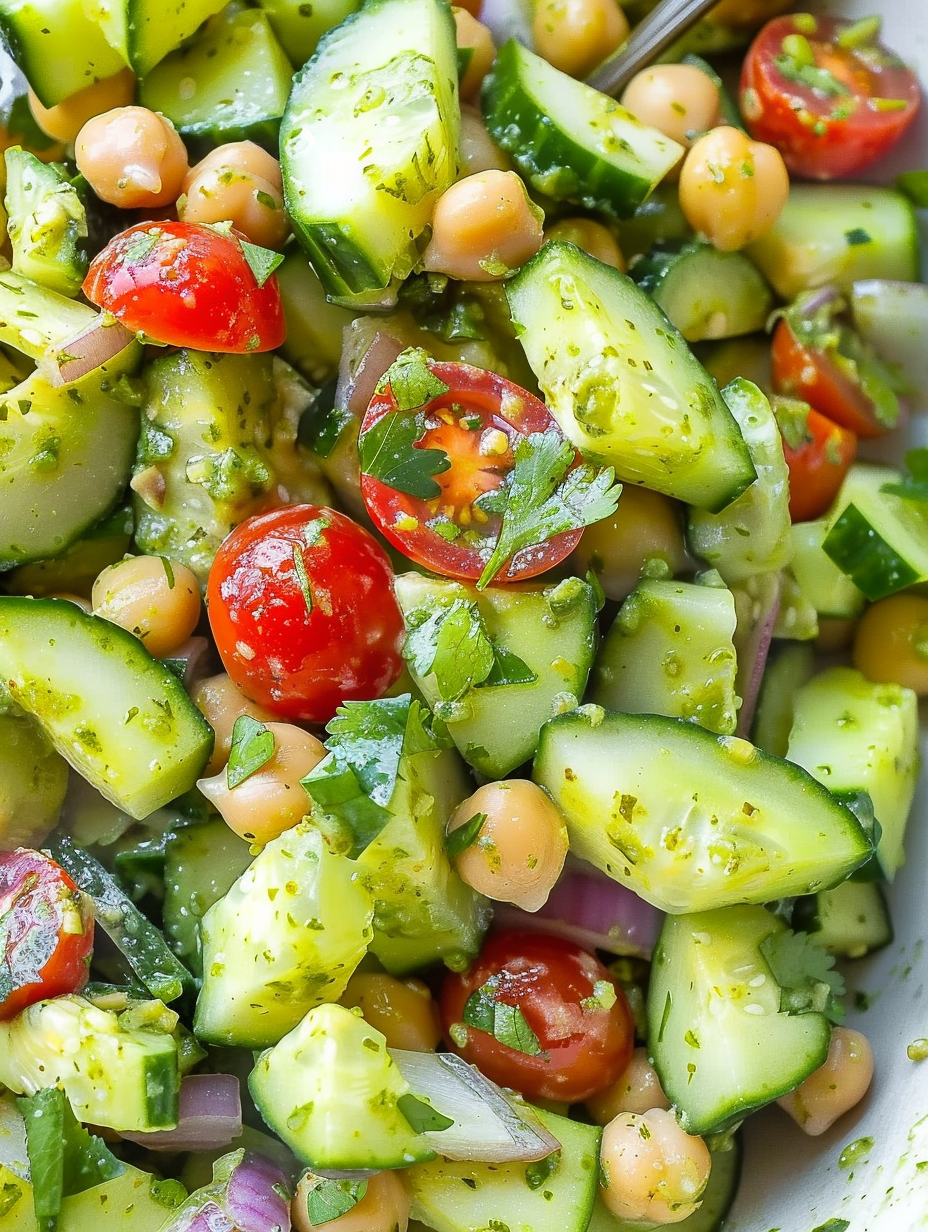 Cilantro Lime Avocado Cucumber Salad with Tomatoes - dressing poured over salad