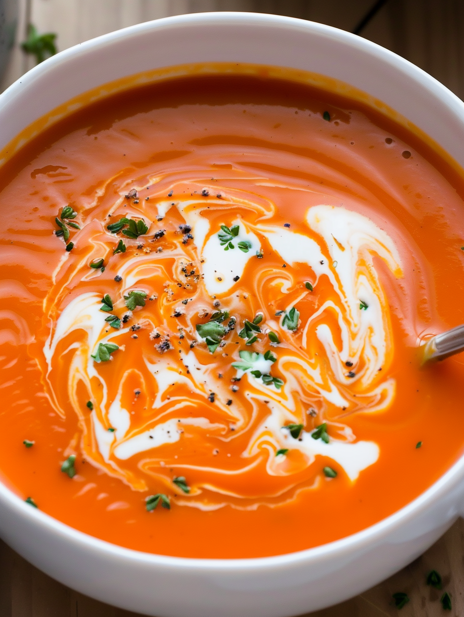 Ingredients for creamy tomato soup on a cutting board