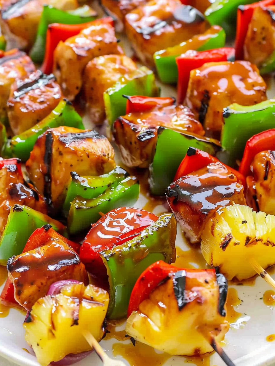 Teriyaki chicken pineapple kabobs on the grill