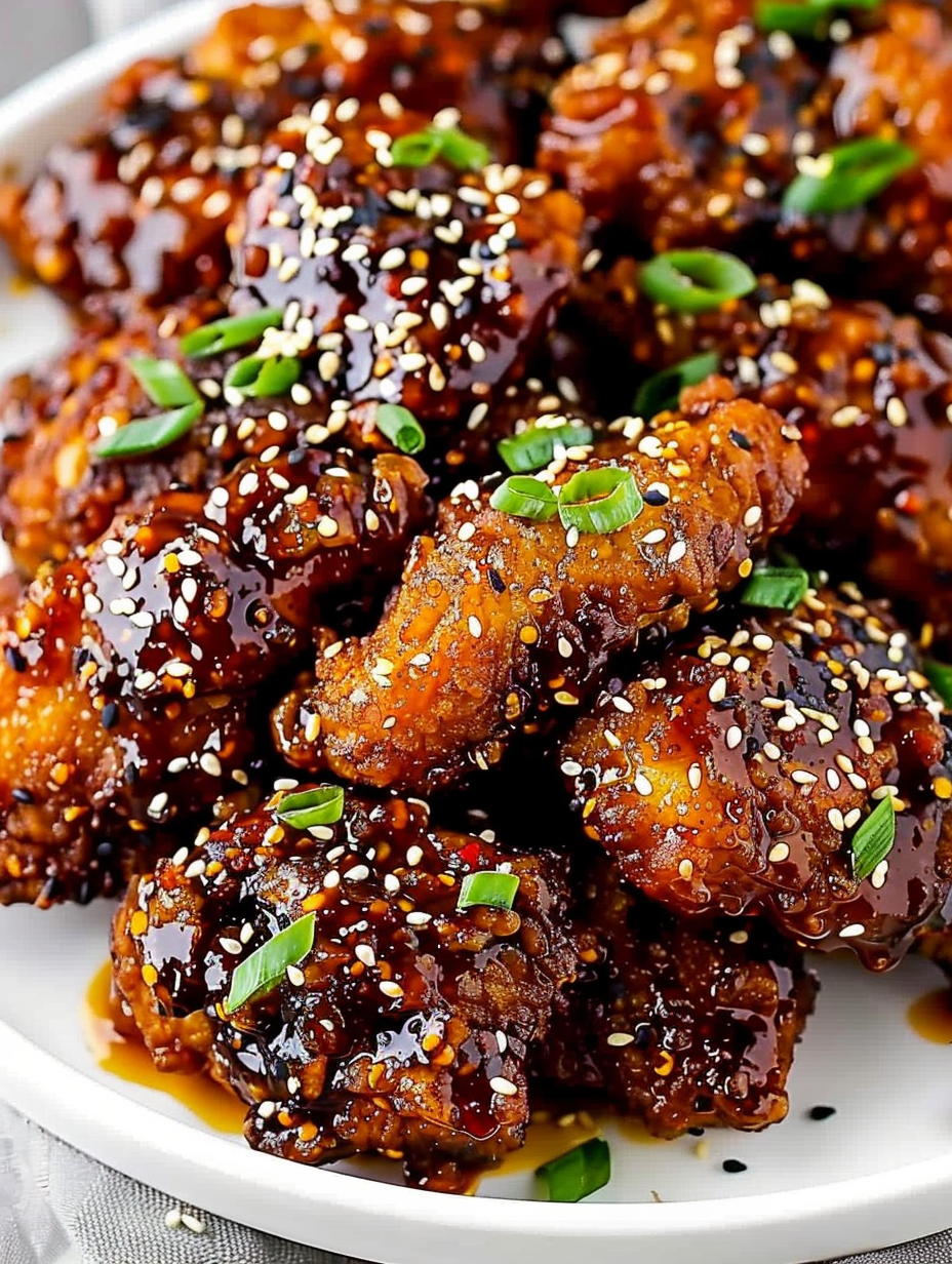 Saucy Korean chicken on a platter
