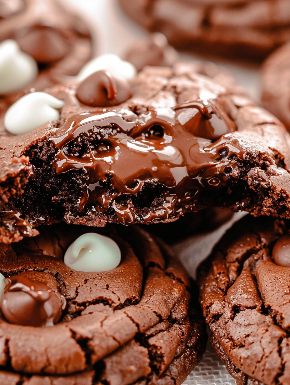 Finished Junior Mint cookies cooling with melted mint centers