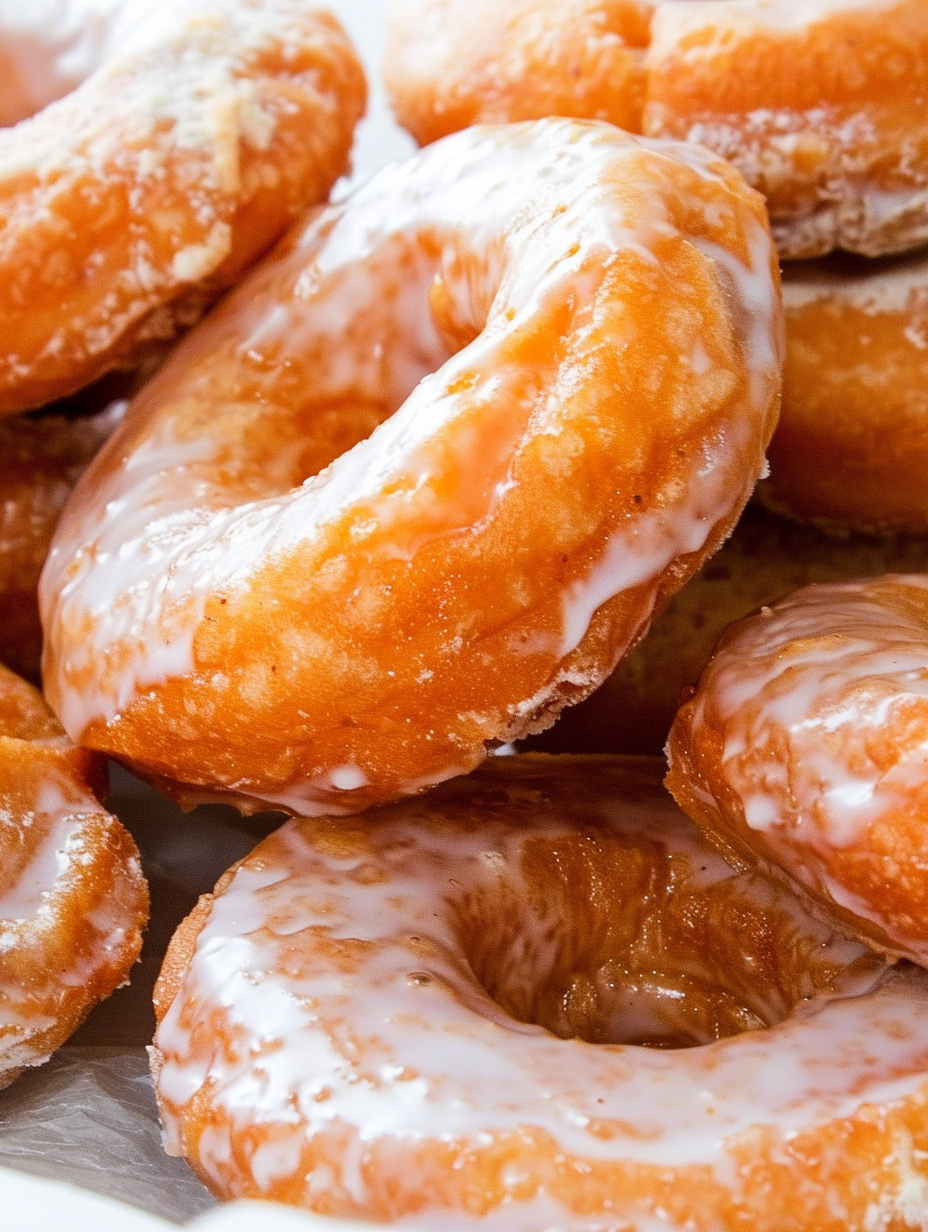 Vanilla glazed sour cream donut close-up