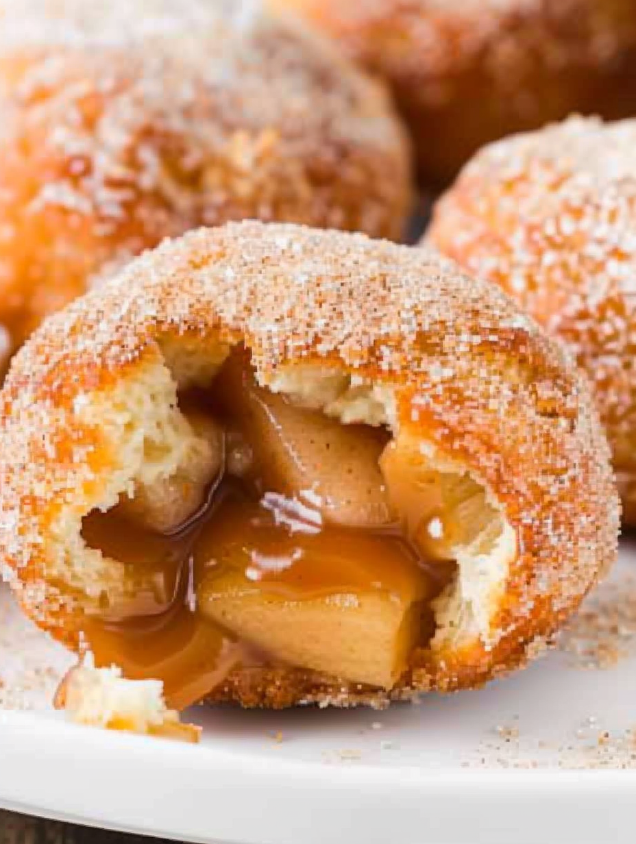 Cinnamon sugar coated caramel apple pie bombs on a plate